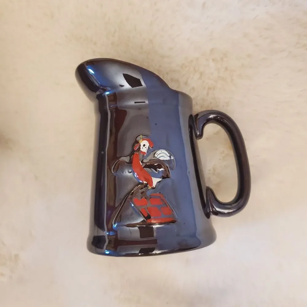Vintage Ceramic Syrup Serving 2 Pitchers 🐓 Roosters Brown Glaze SET‎